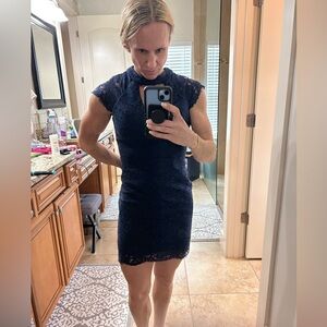 Lace detail navy blue dress